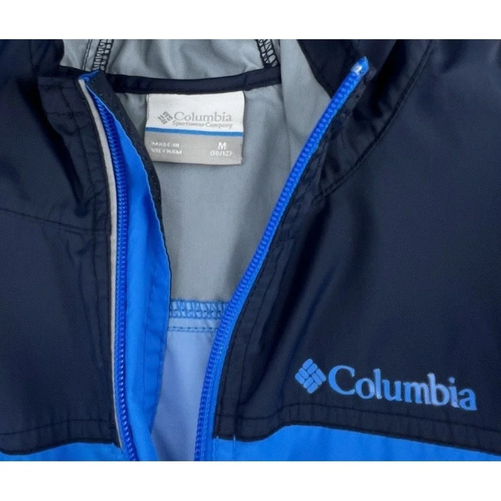 Columbia Youth Medium Windbreaker Jacket Blue Hooded Lightweight Zip‎